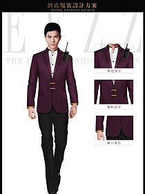 紫紅色男款長袖保安服西裝服裝款式圖079