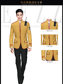 原創制服設計亮黃色男款保安服西裝款式圖080