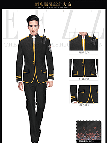 時尚黑色花紋男款保安服西裝制服設計圖081