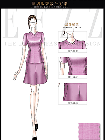 大師手繪淺玫紅女款水區(qū)更衣服務(wù)員服裝款式圖224