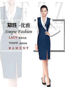 藍色連衣裙款專賣店營業員制服設計圖1581