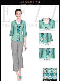 時尚青綠色女款美容SPA會所服務生服裝款式圖610