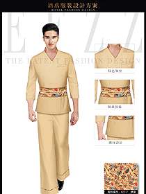 淺黃色男款SPA會(huì)所服務(wù)生制服設(shè)計(jì)圖611
