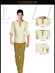 原創制服設計米黃色男款會所服務生服裝款式圖612