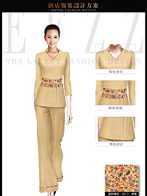 原創制服設計淺黃色女款會所服務生服裝款式圖615