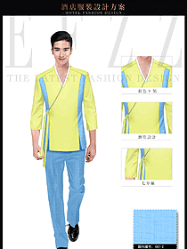 淺黃色男款SPA會所服務生制服設計圖620