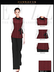 棗紅色女款SPA會(huì)所服務(wù)生制服設(shè)計(jì)圖626