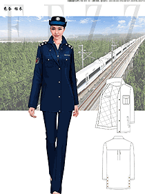 深藍(lán)色長袖女款乘務(wù)員棉衣款制服設(shè)計(jì)圖169