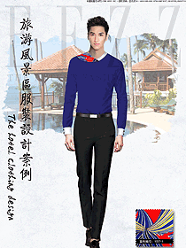 時尚深藍(lán)色男款西餐服務(wù)員制服設(shè)計圖1285