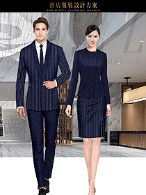 新款藍(lán)色條紋職業(yè)裝男女款酒店大堂經(jīng)理制服設(shè)計(jì)圖1192