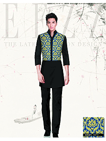 藍色花紋圍裙款民族特色酒店服裝款式圖215