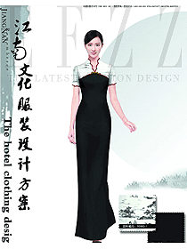 新款山水畫長裙款酒店中餐迎賓制服設計圖880
