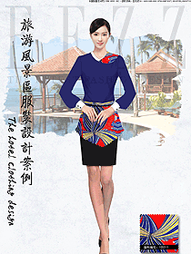 時尚深藍色女款民族特色酒店制服設計圖214