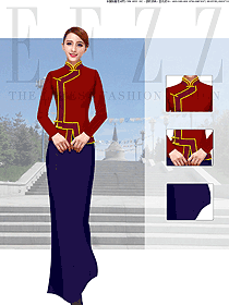 紅色回宮格長裙款民族特色酒店服裝款式圖218