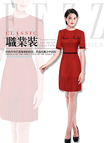 紅色連衣裙款職業套裝專賣店營業員服裝款式圖1587