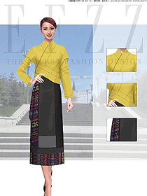 時(shí)尚淺黃色女款民族特色酒店制服設(shè)計(jì)圖221