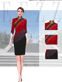 時(shí)尚大紅色女款民族特色酒店制服設(shè)計(jì)圖225