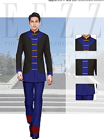 深藍色長袖男款民族特色酒店服裝款式圖229