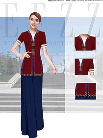 玫紅色女款民族特色酒店服裝款式圖239