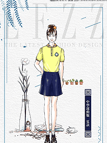 淺黃色女款學生服禮服校服款式設計圖049