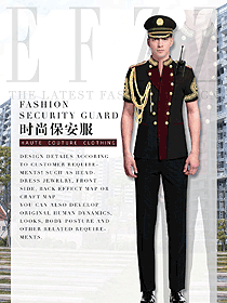 時(shí)尚暗紅色男款短袖保安服制服設(shè)計(jì)圖362