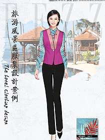 原創制服設計玫紅色女款中餐服務員制服設計圖2016