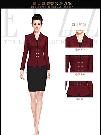 新款棗紅色短裙款女秋冬職業裝服裝款式效果圖1518