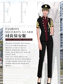 暗紅色女款短袖保安服設計圖372