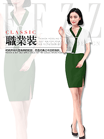 原創(chuàng)制服設(shè)計(jì)綠色女款專賣店?duì)I業(yè)員服裝款式圖1608