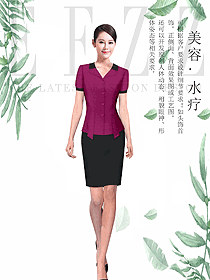原創(chuàng)制服設(shè)計棗紅色女款總臺收銀接待服裝款式圖422