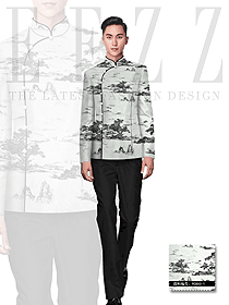 新款山水畫長袖男款中餐服務員服裝設計圖1033