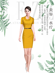新款黃色水療會所總臺收銀接待制服設計圖423