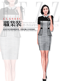 時尚灰色連衣裙款專賣店營業員制服設計圖1610