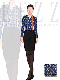 新款臧藍色長袖女職業裝長袖襯衫制服設計圖267