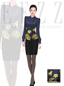 時尚女款中餐服務員款式設計圖1627