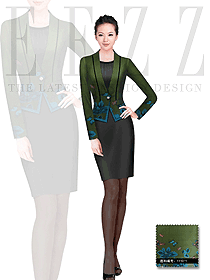 新款墨綠色女款專賣店營業員制服款式圖1342