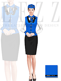 原創設計深藍色馬甲款空姐制服款式圖410
