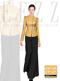 原創制服設計淺黃色女款西餐咨客服裝款式圖528