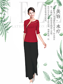 原創制服設計紅色女款按摩技師服裝款式圖1445