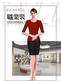 新款紅色女職業裝夏裝制服設計圖761