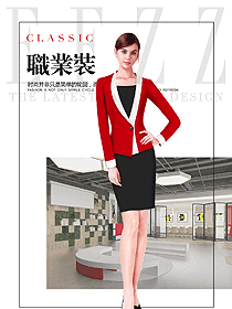 新款紅色女秋冬職業(yè)裝制服設(shè)計(jì)圖1539