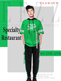 新款綠色男款快餐店服務員制服設計圖267