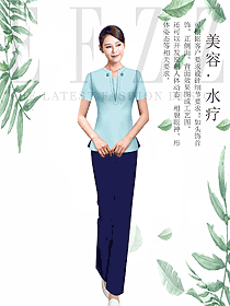 時尚淺藍色女款按摩技師服款式設計圖1462