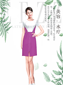 原創(chuàng)制服設計紫紅色連衣裙款按摩技師服裝款式圖1482