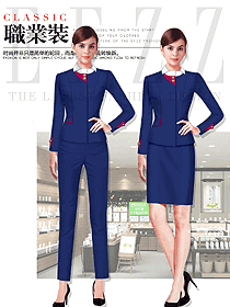 時尚藍色女款專賣店營業員制服設計圖1614