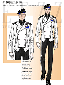 時尚白色長袖男款獵裝保安工作制服設計圖336