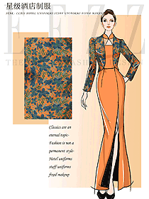 時(shí)尚橙色女款中餐廳迎賓員制服設(shè)計(jì)圖889