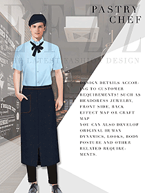 時尚淺藍色男款快餐廳服務員服裝款式設計圖315