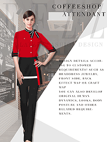 時尚紅色女款西餐服務員服裝款式圖1334