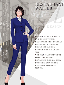 時尚深藍色女秋冬職業裝制服設計圖1596